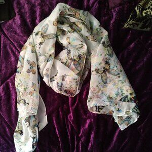 Ob fashion scarf white with butterflies